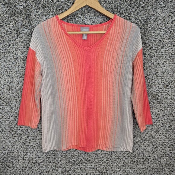 Chicos Sweater Womens 0 US Small‎ Ombre Stripe Knit V Neck Pullover Cotton Blend - Picture 1 of 7